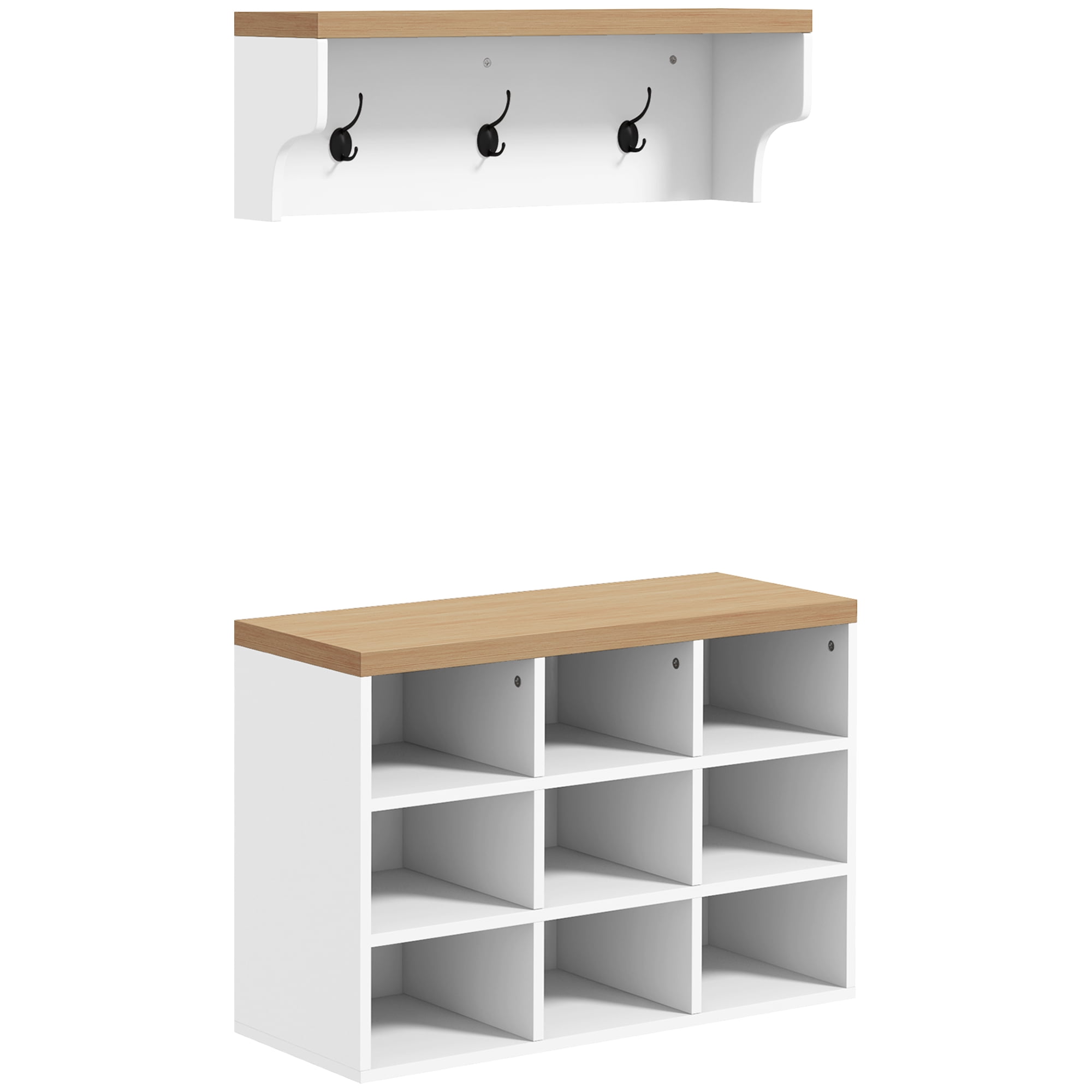 HOMCOM Shoe Bench and Coat Rack Set for Entryway Hallway, White