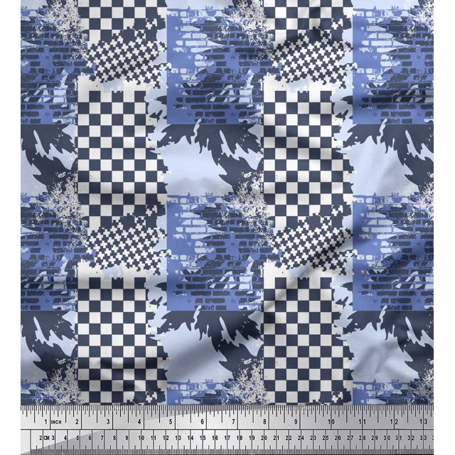 Soimoi Japan Crepe Satin Fabric Check & Texture Decor Fabric Printed Yard 42 Inch Wide