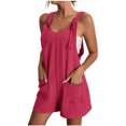 thumbnail image 1 of yoeyez Combinaisons et Salopettes pour Femmes pour l'Été, Combinaisons à Bretelles Ajustables Unies pour Femmes Sans Manches à Col Rond, Combishorts Salopettes avec Poches Rouge, P, 1 of 7