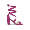 thumbnail image 3 of BLISSFUL STEP Women's Sandals Solid Color Mid Block Heels Lace up Sandals Hot Pink 6.5, 3 of 7