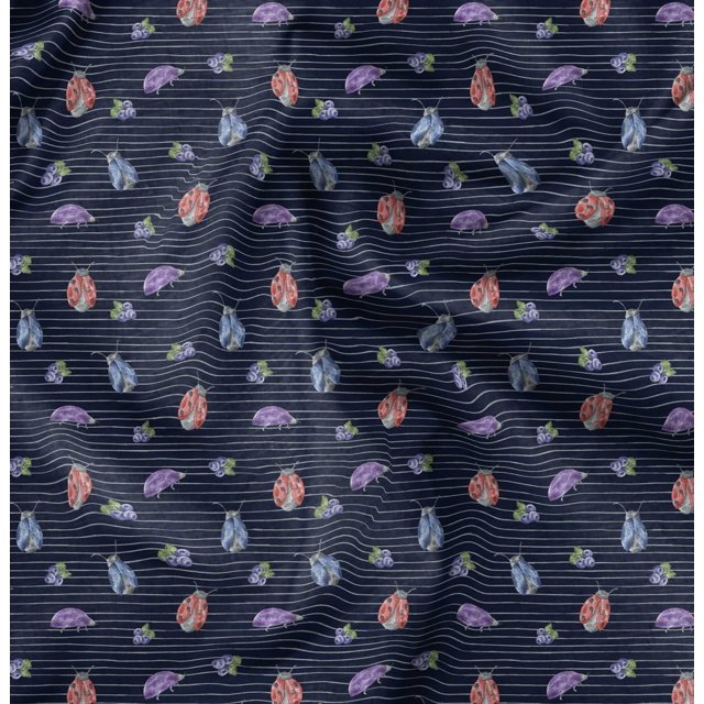 Soimoi Blue Heavy Canvas Fabric Insect Print Fabric by The Yard 58 Inch Wide