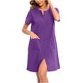 thumbnail image 1 of CFLVAEK Robes for Women Short Sleeve Zipper Robe Lightweight Soft House Coats with Pockets Solid Color Fall Spring Nightgowns 2025 Purple XL, 1 of 8
