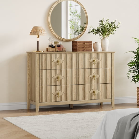 Yiwa Fluted Dresser for Bedroom, 47.2 Inch 6-Drawer Wood Chest, Modern Storage Organizer Cabinet, Ideal for Living Room, Entryway, or Hallway Use