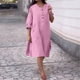 thumbnail image 2 of Ltctricy Robe Chemise pour Femme Grande Taille à Manches Longues, Col Ras du Cou, Demi-Boutonnage, Robe en Coton et Lin, Tunique, Robes Midi avec Poches (Rose, 4X-Grand), 2 of 7