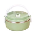 thumbnail image 1 of Food Storage - Thermal Lunch Stackable Insulated Stainless Steel Round Containers for Hot Meals - Sealed Green Lids for Daily Convenience, 1 of 7