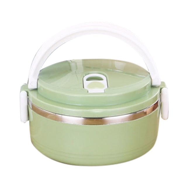 Food Storage - Thermal Lunch Stackable Insulated Stainless Steel Round Containers for Hot Meals - Sealed Green Lids for Daily Convenience