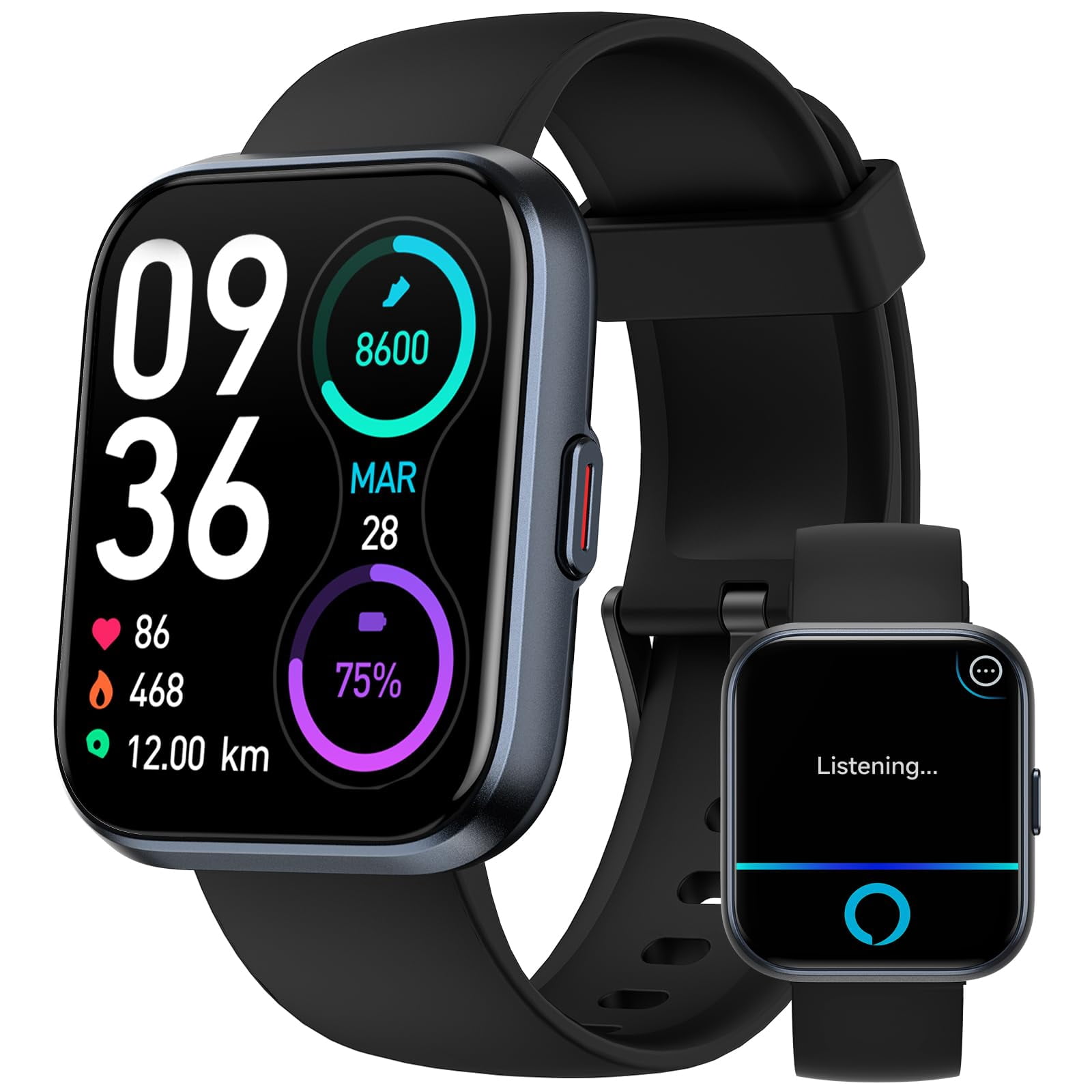 Smart Watch for Men Women Android iPhone, Alexa Built-in Fitness Watch with 1.8" LCD Screen & Bluetooth Call (Make/Answer), Heart Rate/SpO2/Sleep Monitor, 100 Sports, IP68 Waterp