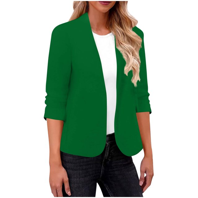 Women's Solid Color V-Neck Long Sleeve Casual Blouse Top Polyester Suit Jacket for Fall and Spring