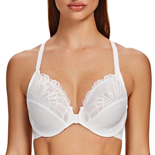 CHUANK Female Racerback Front Closure Unlined Underwire Bra for Women Black 34B