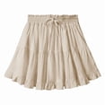 thumbnail image 4 of Women Boho Ruffled Tiered Swing Beach Skorts Drawstring High Waisted Tennis Golf Y2K Short Skirt Beige M, 4 of 8
