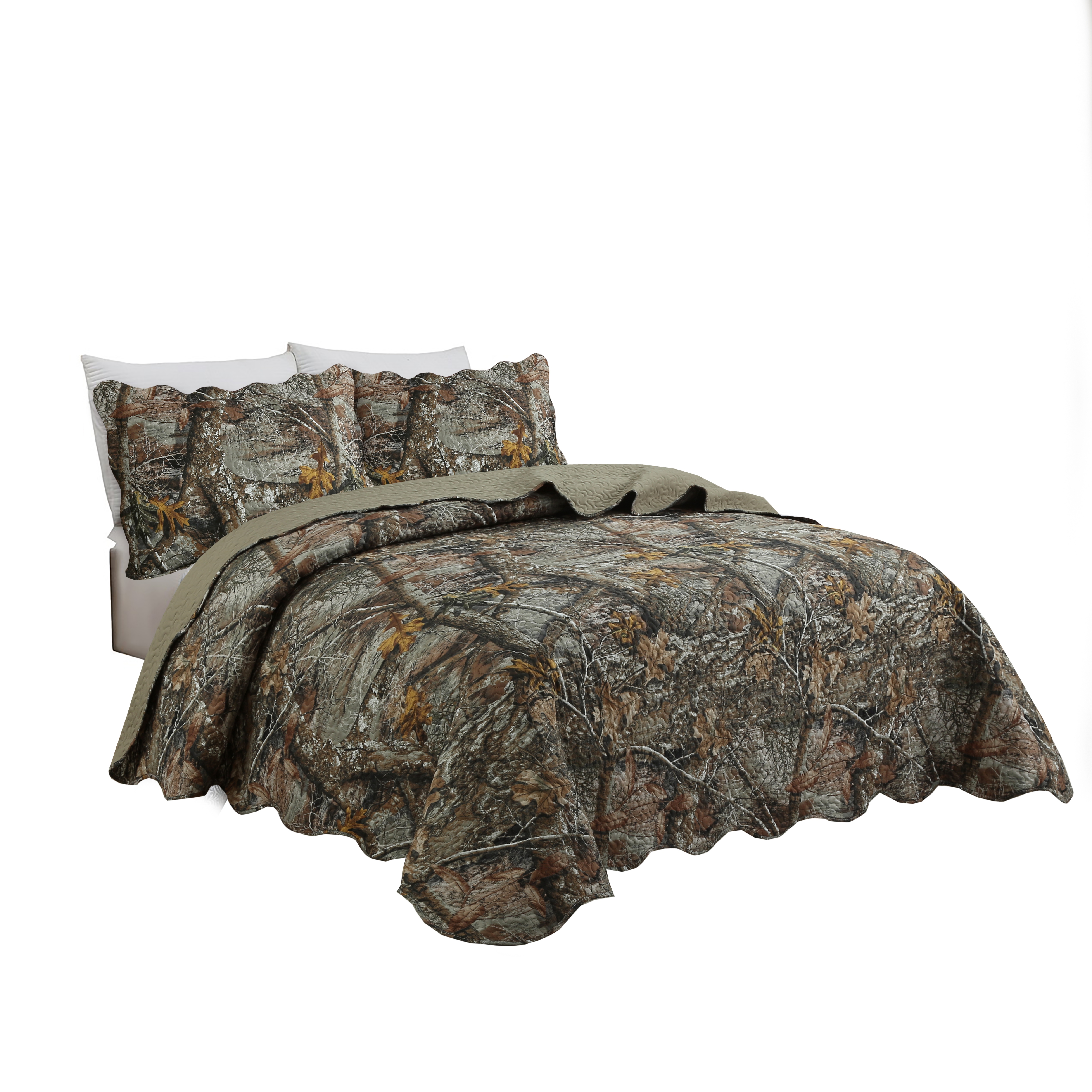 Literie 3 pièces Home Pinsonic Bedding, couvre-lit doux imprimé en relief avec 2 taies d'oreiller, motif camouflage rustique forêt, taille king.