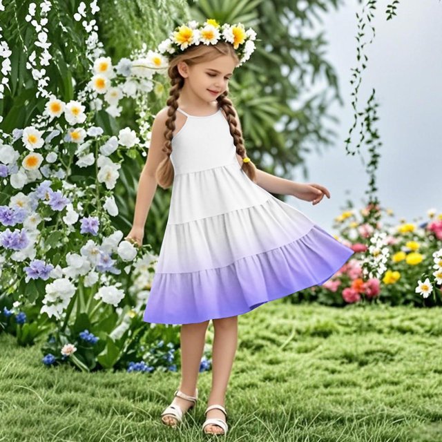 LOVZFMLL Robe d'Été Bohème à Bretelles pour Fillette, Décontractée, Sans Manches, à Étages, Style Camisole, pour 4-14 Ans