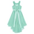thumbnail image 4 of zdhoor Robe de Fête Sans Manches pour Filles, Ornée de Fleurs, Froncée, en Mousseline Brillante Perlée, Ourlet Asymétrique, Vert Menthe, 12, 4 of 6