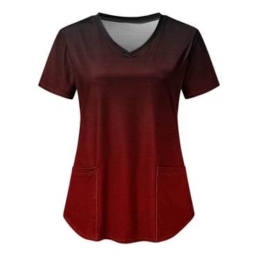 EGNMCR Hauts de Sarrau d'Infirmière pour Femmes Mode Décontractée Imprimé Uniforme de Travail Manches Courtes Col en V Blouse T-shirt de Travail avec Poches, Cadeaux pour Femmes