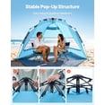 thumbnail image 3 of VEVOR Beach Tent Sun Shelter for 4 Person, Pop Up Beach Tent UPF 50+ Protection, Portable Sun Shade Canopy with Carrying Bag and Sand Pockets, Easy Setup Umbrella for Camping Fishing Outdoor Picnic, 3 of 9