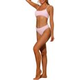 thumbnail image 4 of Women's 2 Piece Ribbed Bikini Sets, Adjustable Spaghetti Straps Sports Swimwear Bathing Suits Pink L, 4 of 5