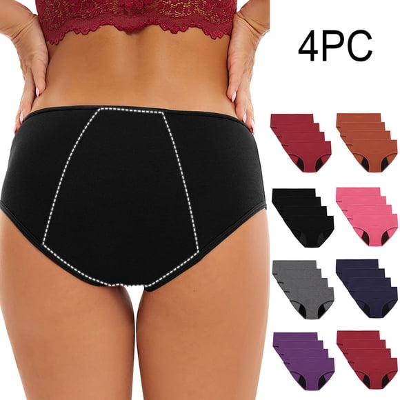 CFLVAEK 4 Pack Leak Proof Panties for Women Comfort Mid Cut Tummy Control Period Underwear Comfy Cotton Full Coverage Briefs(Gray XXXXXL)