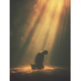 thumbnail image 1 of Man Kneeling Under Light Rays Canvas Wall Art 15.75x11.81 Inches, 1 of 8