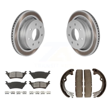 Transit Auto Rear Disc Coated Rotors Semi-Metallic Pads and Parking Brake Shoes Kit for Car 2012-2014 Ford F-150 with 7 Lug Wheels KGS-103053