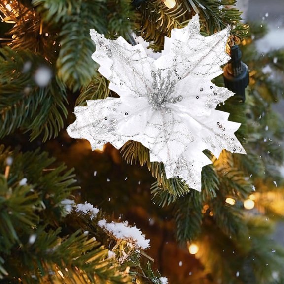 ABPWLY Fleur de Noël en Sequins Artificiels Accessoire Décoratif Ornements d'Arbre de Noël Accent de Table Festif en Poudre Bricolage 1 Pce 7.8 Po
