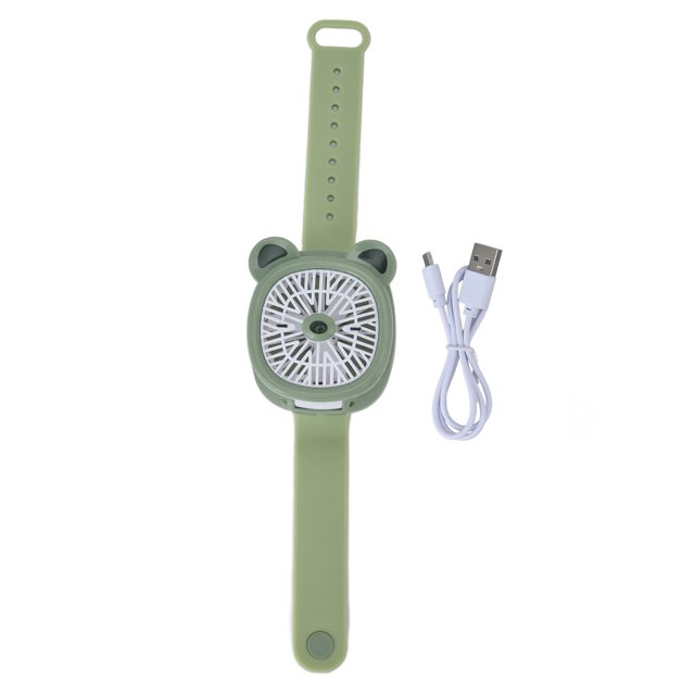 Mini Ventilateur de Montre, Réglage Automatique de la Taille Ventilateur Résistant à l'Usure Réglable Trois Niveaux Dessin Animé pour École pour Extérieur pour Enfants Ours Vert