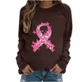 thumbnail image 3 of QATAINLAV Chandail de Sensibilisation au Cancer du Sein pour Femmes Ruban Rose Graphique Chandails de Base Col Rond Manches Longues Chandail à Enfiler Hauts Aujourd'hui Ventes Prime Brun TG, 3 of 5