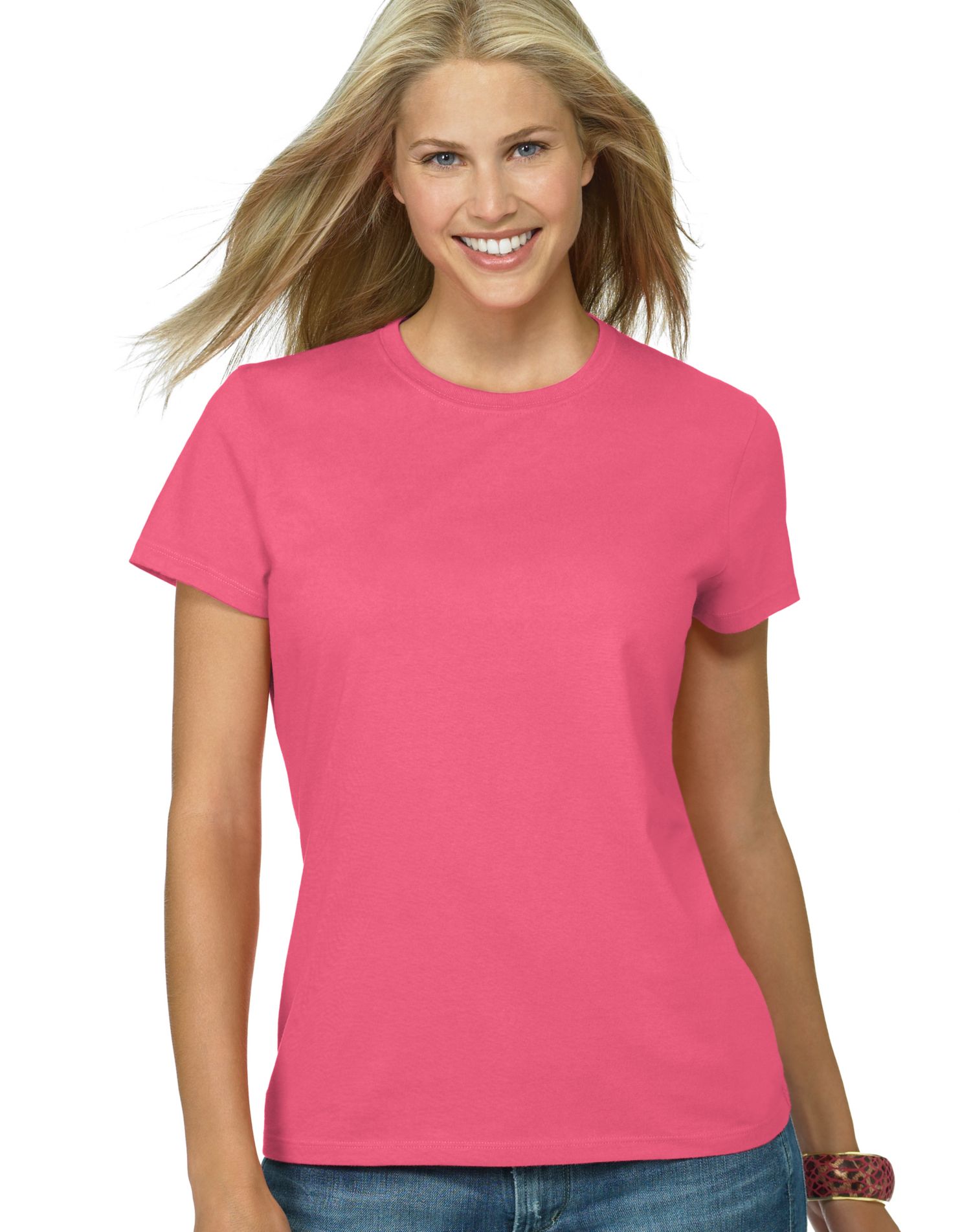Hanes Womens Nano-T T-shirt, M, Bright Rose