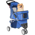 thumbnail image 1 of PawHut Deluxe 3 Wheels Pet Stroller with Brake, Canopy, Cupholders (Blue), 1 of 10