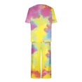 thumbnail image 4 of Mikilon Pyjama Décontracté pour Femmes, Ensemble de Sommeil Mode Imprimé à Manches Courtes, Pantalon Capri, 2 Pcs, Col Rond, Tenue de Détente Décontractée avec Poches, Ensemble 2 Pcs, Multicolore, TG, 4 of 8