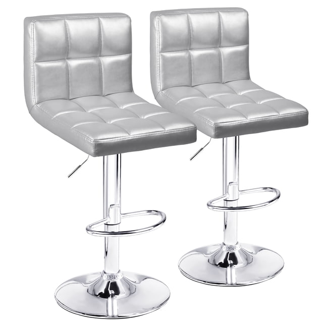 Homall Barstool Set Of 2 PU Leather Height Adjustable Swivel Bar stools, Hydraulic Kitchen Counter Square Island Bar Stool With Back,Sliver