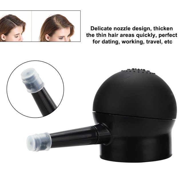 Hair Building Fibers Spray Applicator, a professional tool for hair thickening, made of high-grade silicone and plastic in black. Features a delicate nozzle design for precise application of hair building fibers, ensuring uniform coverage without waste. Compact and easy to operate, suitable for styling thin hair areas quickly, ideal for dating, work, or travel.