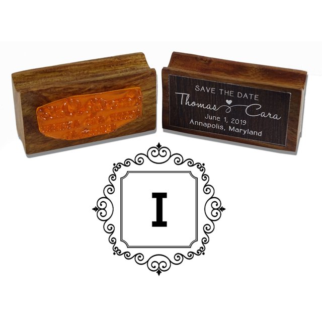 Printtoo Square Swirl Border Alphabet I Monogram Wood Mounted Rubber Stamp Office Stationary