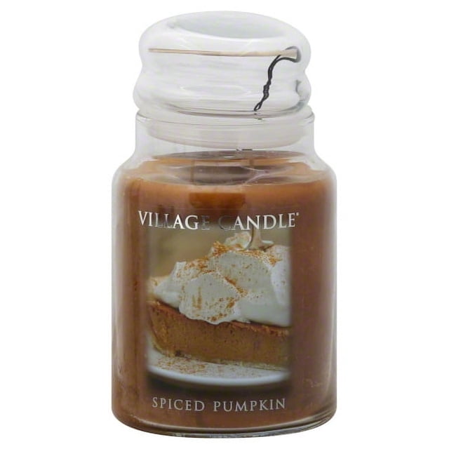 Village Candle Grande Bougie Parfumée en Pot d'Apothicaire, Citrouille Épicée, Orange, 21 Onces