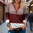 thumbnail image 2 of FAIWAD Hauts pour Femmes Classiques à Rayures Color Block T-Shirts Habillés Décontractés Col en V Manches 3/4 Blouses, 2 of 5