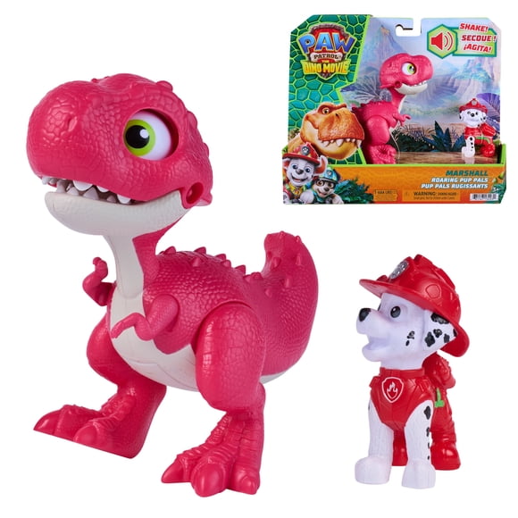 PAW Patrol: The Dino Movie, Pup Pals Rugissants Marshall, inclut un dinosaure articulé Rhubarb de 10,1 cm avec sons activés et figurine articulée Marcus, jouets pour enfants d'âge préscolaire, pour ga