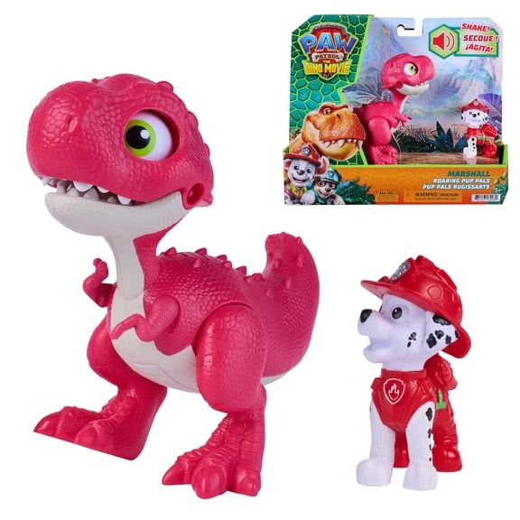 PAW Patrol: The Dino Movie, Pup Pals Rugissants Marshall, inclut un dinosaure articulé Rhubarb de 10,1 cm avec sons activés et figurine articulée Marcus, jouets pour enfants d'âge préscolaire, pour ga
