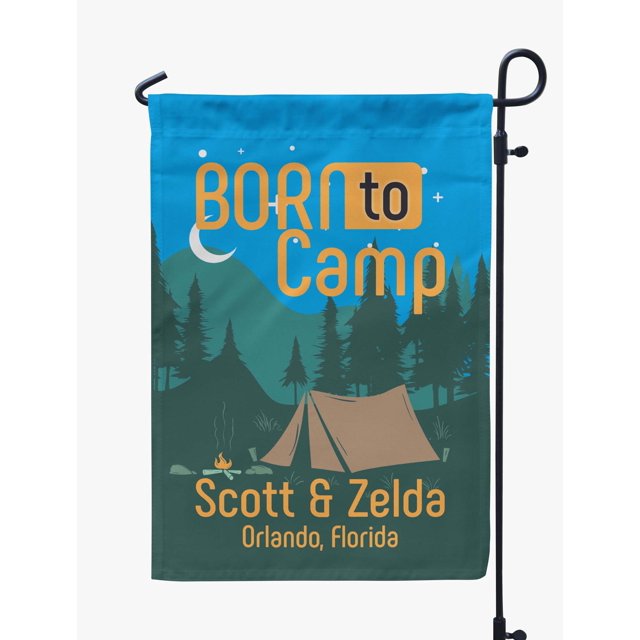 Printtoo Multicolore Born To Camp Camping 12.5x18 Pouces Double SidedFlagsDouble Sided CampFlagCampsiteFlagPersonalized Camping Flags