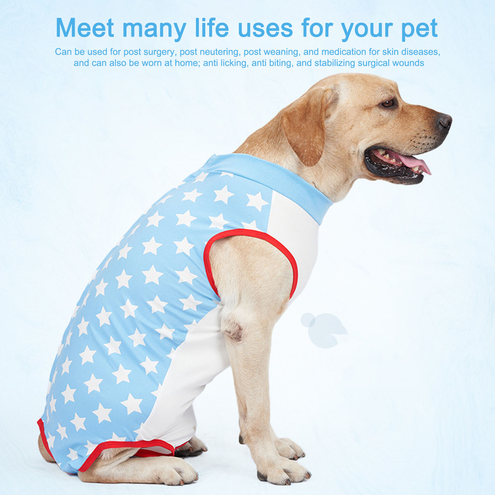 Dog Recovery Suit, Breathable Blue Comfortable Cotton Dog Surgical Bodysuit For Dogs