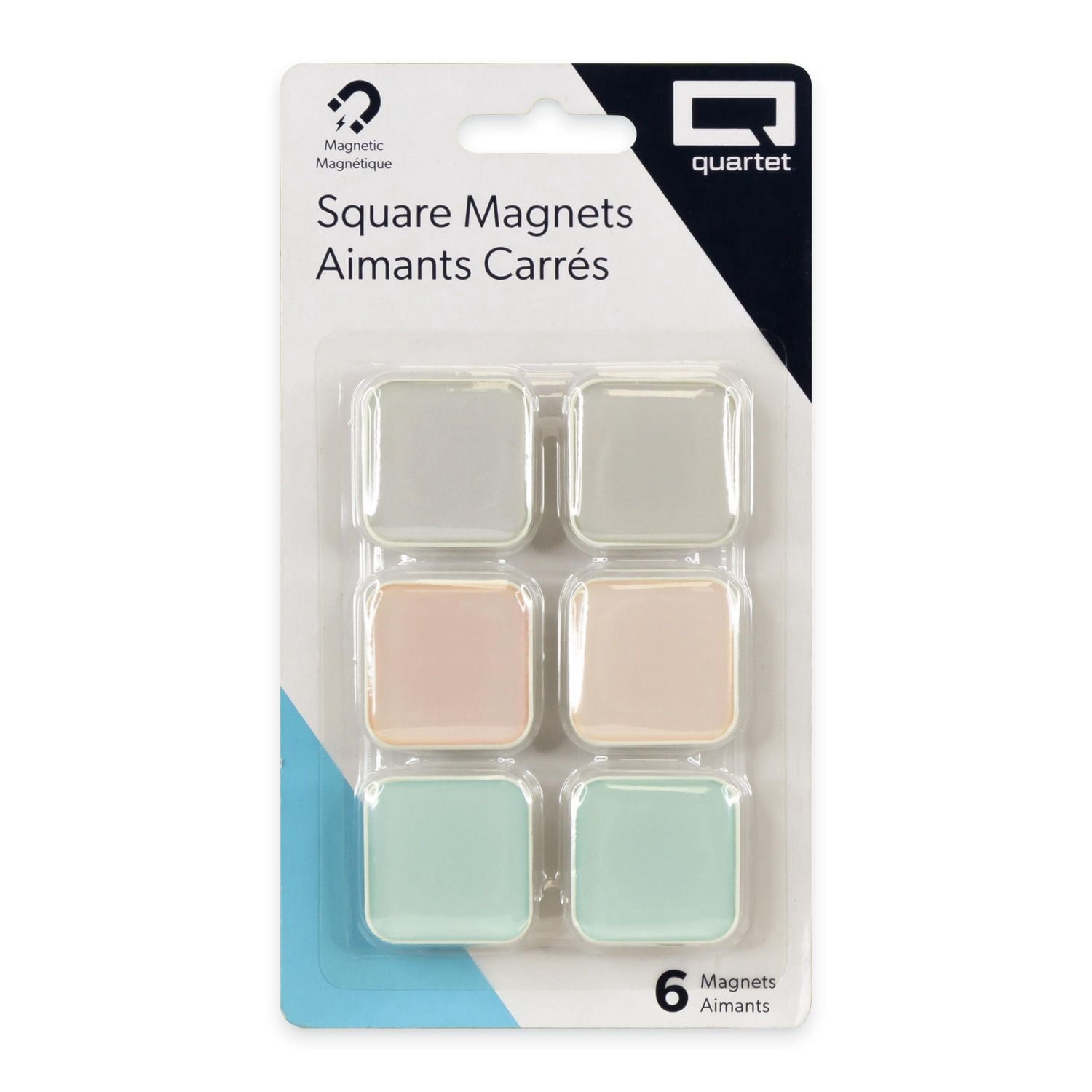 Quartet Aimants carrés, aimants, couleurs assorties, 1 po X 1 po, paquet de 6