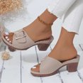thumbnail image 1 of HWRETIE Women's Plus Size Flip Flops Thick Heel Round Toe Buckle High Heel Summer Beach Sandals, 1 of 7