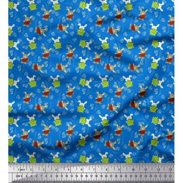 Soimoi Rayon Fabric Leaves,Watermelon & Rabbit Kids Print Fabric by The Yard 56 Inch Wide