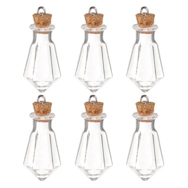 Shisuyan 6PCS Mini Glass Bottles Message Treasure Charm Pendant Kit Clear Vials with Corks Miniature Empty Sample Jars