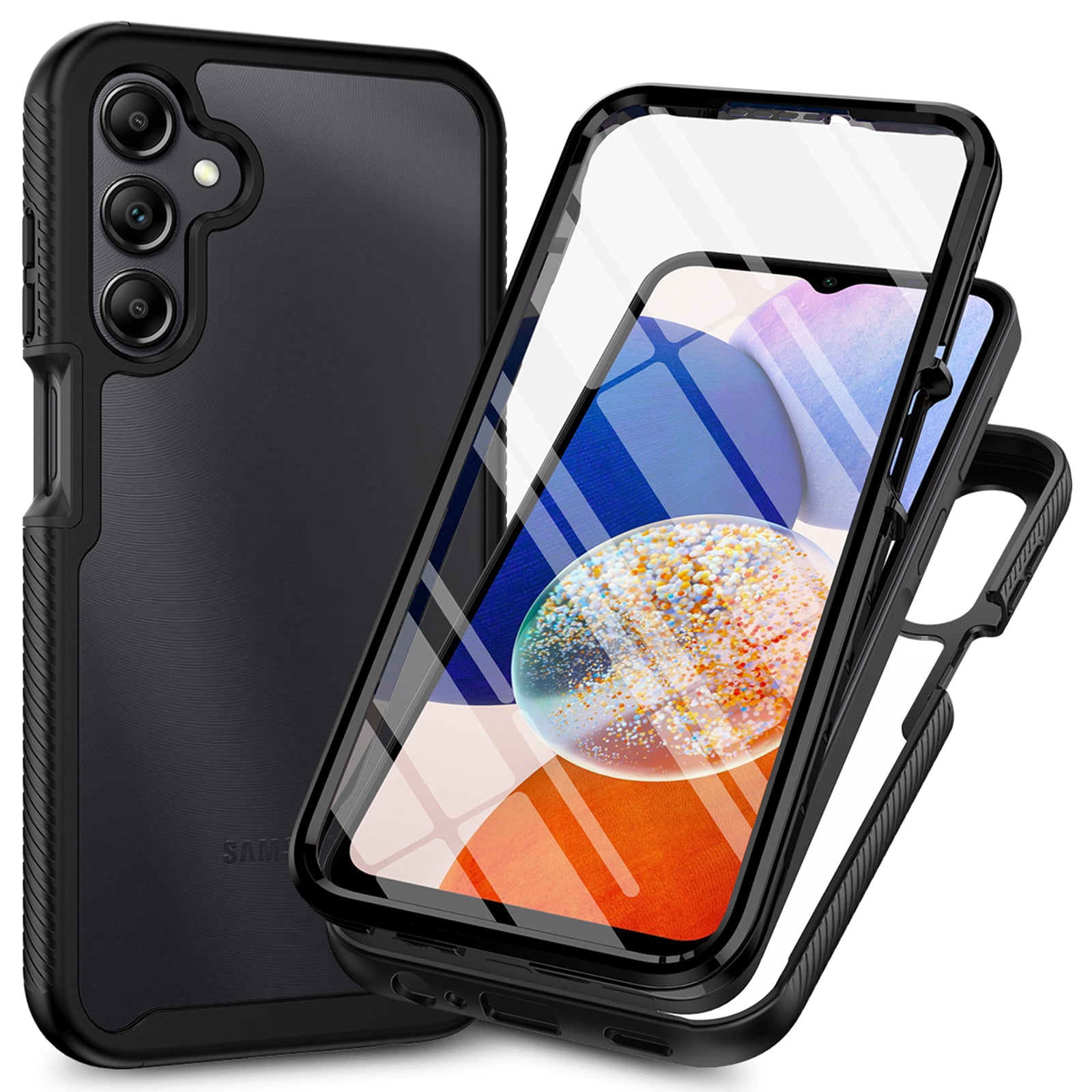 Galaxy A17 5G Case with Built in Screen Protector,Dteck Full-Body Shockproof Rubber Hybrid Protection Crystal Clear PC Back Protective Phone Case Cover for Samsung Galaxy A17 5G,Black