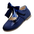 thumbnail image 1 of Splozh Kids Girls Mary Jane Summer and Spring Girls Boots Cute Flat Solid Color Round Head Ribbon Bow Hook Loop Blue,3.5-4 Years, 1 of 3