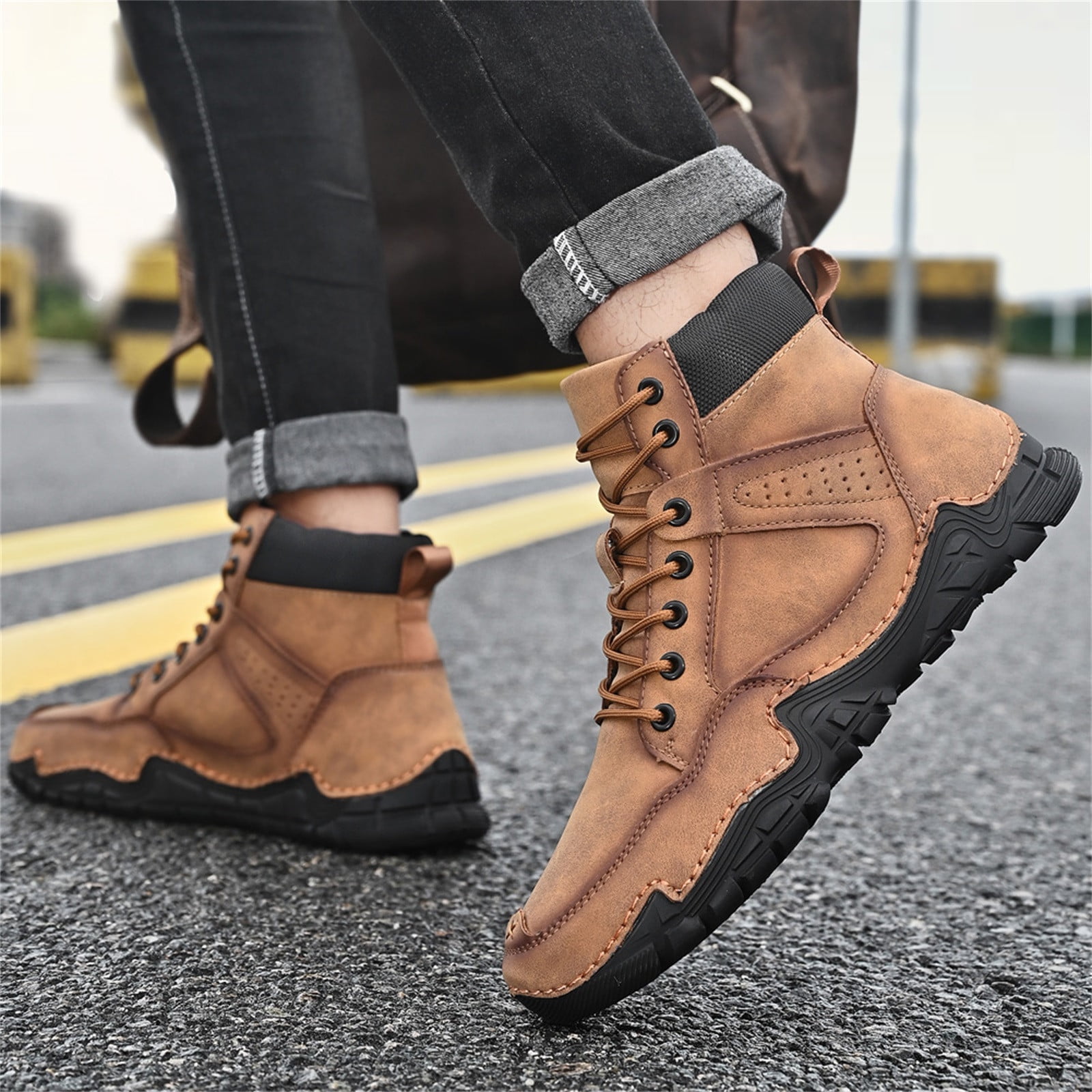 walmart mens brown dress shoes Santimon Brown Dress Shoes for Men Cap Toe Lace-up Oxofrd Shoes Classic Formal Shoes for Wedding Party US 11