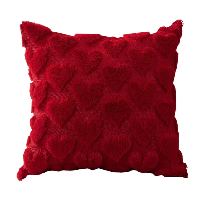 Aodebiao Red and White Heart Pattern Valentine's Day Decorative Pillow Covers Set, Soft Polyester Square Throw Pillowcase with Hidden Zipper for Sofa Couch Living Room Home Decor, 18 x 18 Inch