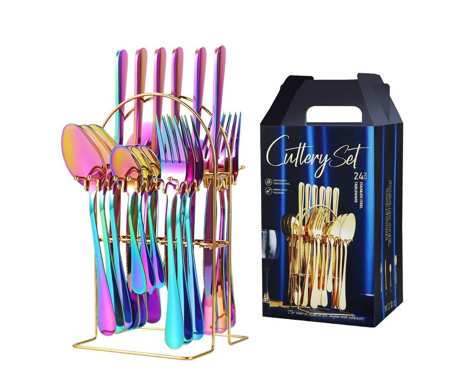 24-Piece Premium Food-Grade Stainless Steel Cutlery Set with Knife Block - Rust-Proof, Dishwasher Safe, Ergonomic Handle Design, Mirror Polished for Home, Restaurant, Parties & Gifting (Including