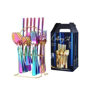24-Piece Ensemble de couverts en acier inoxydable de qualité alimentaire supérieure avec bloc de couteaux - Rust-Proof, Lave-vaisselle Safe, Ergonomic Handle Design, Miroir poli pour la maison, Restaurant, Fêtes & Cadeaux (y compris