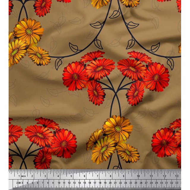 Soimoi Poly Georgette Fabric Leaves & Aster Floral Fabric Prints by Yard 42 Inch Wide