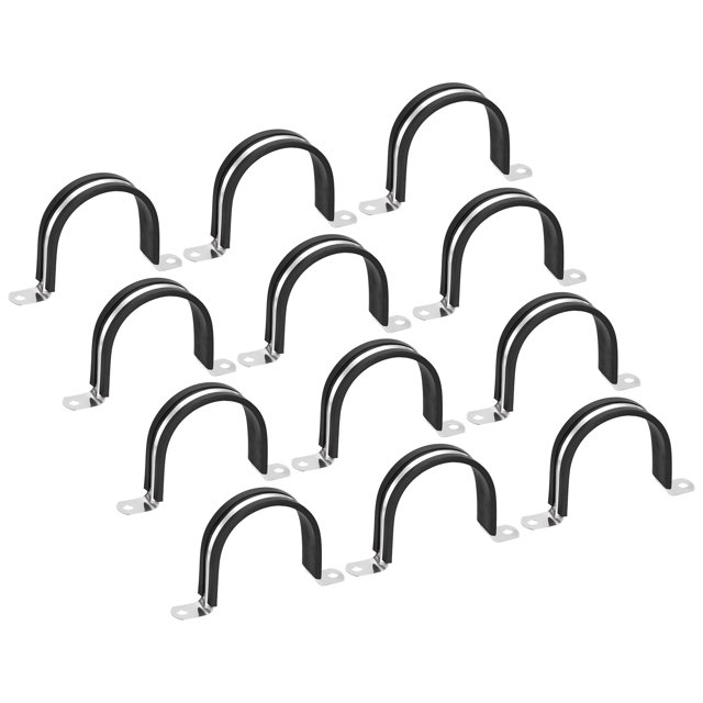Unique Bargains 12Pack 2-3/4' Cable Clamp U Shape Stainless Steel Rubber Cushioned Pipe Strap